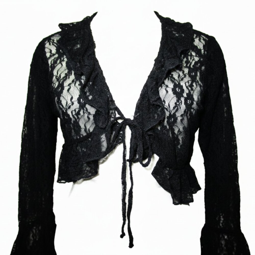 Thirty/Thirty Black Lace Bolero Shrug Flare Sleeve Whimsigoth Fairy Grunge Large - Picture 5 of 7